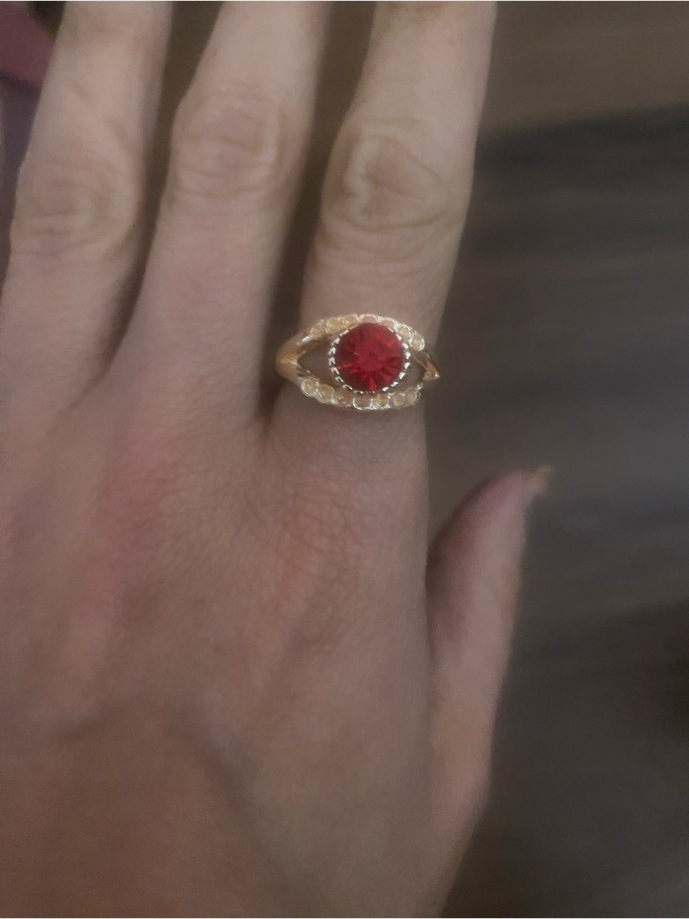 Fashion Ruby red Gold tone Ring with Red Center Stone